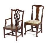 TWO MAHOGANY CHILD'S CHAIRS IN 18TH CENTURY STYLE LATE 19TH / EARLY 20TH CENTURY one with a solid