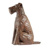 A PAINTED CAST IRON FOX TERRIER DOORSTOP C.1930 the seated dog with a red painted finish, with a