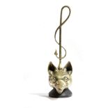 A BRASS FOX'S HEAD DOORSTOP BY PEERAGE, EARLY 20TH CENTURY the handle in the form of a riding