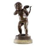 A BRONZE FIGURE OF CUPID AFTER BENOIT BENEDICT ROUGELET (FRENCH 1834-1894) standing holding a bow in