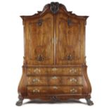 A DUTCH MAHOGANY AND MARQUETRY ARMOIRE LATE 18TH / EARLY 19TH CENTURY inlaid with barber's pole