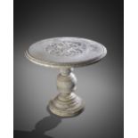 AN ITALIAN CARRARA MARBLE CENTRE TABLE SECOND HALF 19TH CENTURY the circular top with a leaf