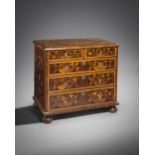 A WILLIAM AND MARY OYSTER VENEERED AND MARQUETRY CHEST C.1690 inlaid with tulips, birds, flowers and