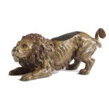 AN AUSTRIAN COLD PAINTED BRONZE LION PIN CUSHION LATE 19TH / EARLY 20TH CENTURY the beast in a