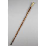 λ A FINE WILLIAM AND MARY IVORY AND PIQUE WORK HANDLED WALKING CANE C.1700 decorated with