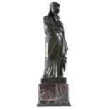 A FRENCH BRONZE GRAND TOUR FIGURE OF A CLASSICAL LADY 19TH CENTURY the robed figure with a