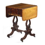 A GEORGE IV MAHOGANY WORK TABLE IN THE MANNER OF GILLOWS, C.1825 the satinwood crossbanded drop-leaf