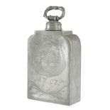 A DUTCH PEWTER COMMEMORATIVE FLASK DATED '1797' the screw-off cover with a double dolphin head