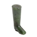 A SPINACH GREEN NEPHRITE JADE DESK SEAL POSSIBLY RUSSIAN, 19TH CENTURY in the form of a boot, the