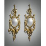 A PAIR OF GILTWOOD AND GESSO GIRANDOLES IN GEORGE III STYLE 19TH CENTURY each with a later oval