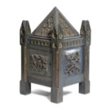 A SMALL ARTS AND CRAFTS BLUE PAINTED OAK TABLE RELIQUARY CABINET IN GOTHIC STYLE, LATE 19TH /