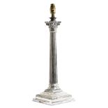 A SILVER PLATED CORINTHIAN COLUMN TABLE LAMP LATE 19TH / EARLY 20TH CENTURY the stepped base with