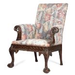 A MAHOGANY LIBRARY ARMCHAIR IN GEORGE II STYLE LATE 19TH CENTURY the arms carved with eagle's