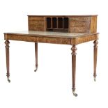 A VICTORIAN WALNUT WRITING DESK BY HINDLEY & SONS, C.1860 the raised back with two banks of three