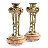 A PAIR OF FRENCH ORMOLU CANDLESTICKS IN LOUIS XVI STYLE LATE 19TH CENTURY each in the form of an