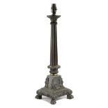 A WILLIAM IV GILT AND PATINATED BRONZE TABLE LAMP C.1830 with a lappet decorated capital above a