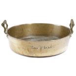 A BELL METAL PRESERVING PAN EARLY 19TH CENTURY with brass handles, the body inscribed 'Geo. Ware.'