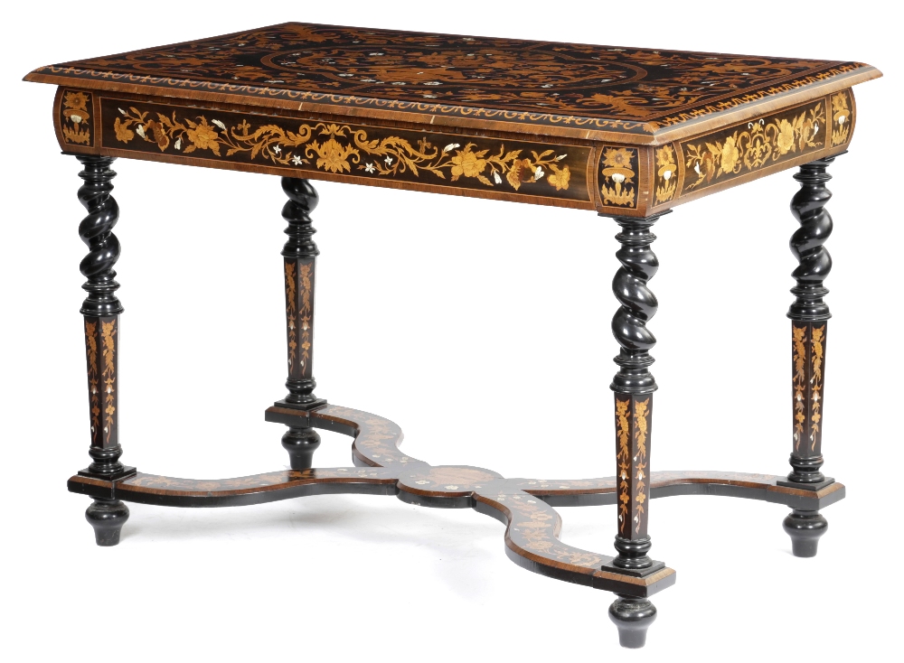 λ A DUTCH EBONISED AND MARQUETRY CENTRE TABLE IN 17TH CENTURY STYLE MID-19TH CENTURY inlaid with