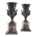 A PAIR OF ITALIAN BRONZE GRAND TOUR CAMPANA URNS IN THE MANNER OF BOSCHETTI, 19TH CENTURY each