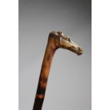 A FOLK ART CARVED WOOD WALKING CANE C.1930 the handle carved in the form of a foal's head, above a