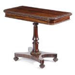 A GEORGE IV GONCALO ALVES CARD TABLE IN THE MANNER OF GILLOWS, C.1830 the swivel fold-over top