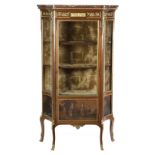 A FRENCH MAHOGANY AND VERNIS MARTIN VITRINE IN LOUIS XV STYLE C.1890-1900 with ormolu mounts, the