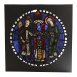 A EUROPEAN STAINED GLASS CIRCULAR PANEL PROBABLY FRENCH, 13TH CENTURY AND LATER depicting Joachim