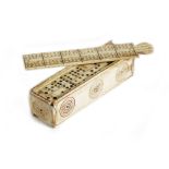 A FRENCH PRISONER OF WAR BONE GAMES BOX EARLY 19TH CENTURY decorated with rondels with red