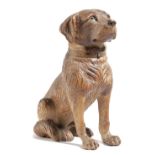 A BLACK FOREST CARVED LINDEN WOOD MODEL OF A SEATED RETRIEVER LATE 19TH / EARLY 20TH CENTURY the