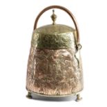 A DUTCH COPPER AND BRASS DOOFPOT LATE 19TH CENTURY repousse decorated with a country scene of a