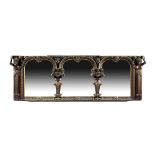 A WALNUT AND GILTWOOD OVERMANTEL MIRROR 19TH CENTURY with three arched plates, within a leaf