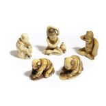 λ FIVE JAPANESE IVORY NETSUKE MEIJI PERIOD, 19TH CENTURY three carved as boys: one drawing a large