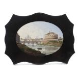 AN ITALIAN MICROMOSAIC GRAND TOUR PAPERWEIGHT LATE 19TH CENTURY of black marble, with a serpentine