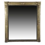 A LARGE WILLIAM IV GILTWOOD OVERMANTEL MIRROR C.1835 the rectangular plate within an ebonised reeded
