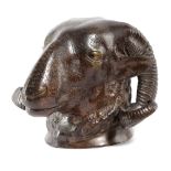 A BRONZE MODEL OF A RAM'S HEAD 19TH CENTURY 13.7cm high, 20cm wide