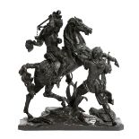 A FRENCH BRONZE MEDIEVAL REVIVAL EQUESTRIAN GROUP IN THE MANNER OF JEAN-FRANCOIS-THEODORE GECHTER (