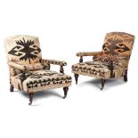A PAIR OF EASY ARMCHAIRS IN HOWARD STYLE BY GEORGE SMITH, LATE 20TH CENTURY each with a padded back,
