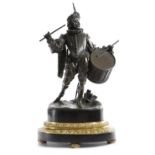 A FRENCH BRONZE FIGURE OF A DRUMMER THIRD QUARTER 19TH CENTURY the bearded figure in 16th century