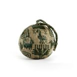 A GEORGE III NEEDLEWORK SAMPLER PIN CUSHION DATED '1787' worked in green with birds, a dog, an urn