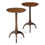 A PAIR OF YEW TRIPOD OCCASIONAL TABLES LATE 19TH / EARLY 20TH CENTURY each with a circular fixed top