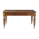 A MAHOGANY WRITING TABLE IN WILLIAM IV STYLE 20TH CENTURY the moulded edge top inset with gilt