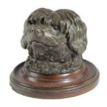A COLD PAINTED METAL DOG'S HEAD INKWELL PROBABLY FRENCH, C.1900 modelled as a border terrier, with