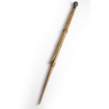 A FISHERMAN'S WALKING CANE C.1900 with a patinated brass pommel, the metamorphic shaft turns into