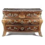 A REGENCE KINGWOOD AND PARQUETRY COMMODE EARLY 18TH CENTURY with ormolu mounts, the rouge royal
