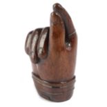 A TREEN 'PINCH OF SNUFF' SNUFF BOX SECOND HALF 19TH CENTURY carved in the form of a hand sporting