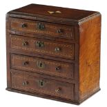 A GEORGE II WALNUT MINIATURE CHEST MID-18TH CENTURY possibly an apprentice piece, inlaid with