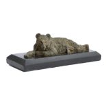 A RUSSIAN GILT BRONZE MODEL OF A RECUMBENT BEAR LATE 19TH CENTURY mounted on a black marble