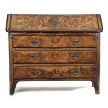 AN 18TH CENTURY ITALIAN WALNUT BUREAU PROBABLY LOMBARDY, C.1760 inlaid with fruitwood leaf