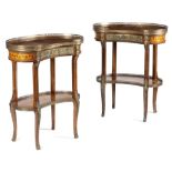 A PAIR OF KIDNEY SHAPED OCCASIONAL TABLES IN LOUIS XVI STYLE FIRST HALF 20TH CENTURY with brass