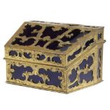 A NAPOLEON III ORMOLU AND BLUE GLASS JEWELLERY CASKET THIRD QUARTER 19TH CENTURY with engraved